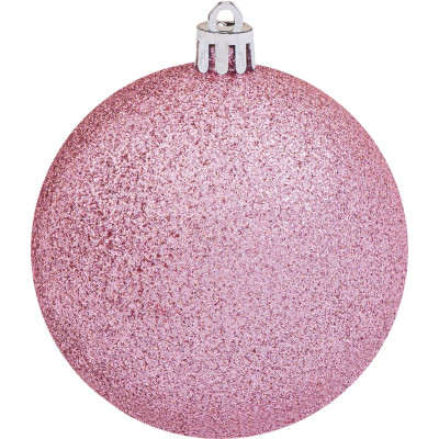 Ρόζ Πλαστική Χριστουγεννιάτικη Μπάλα Με Glitter 8cm (Σετ 6 τμχ)